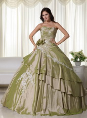 Light Olive Green Taffeta Quince Ball Gown Dress And Jacket Like Princess