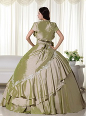 Light Olive Green Taffeta Quince Ball Gown Dress And Jacket Like Princess