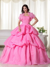 Pink Strapless Bubble Decorate Quinceanera Gown With Jacket Like Princess