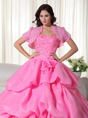 Pink Strapless Bubble Decorate Quinceanera Gown With Jacket Like Princess