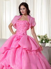 Pink Strapless Bubble Decorate Quinceanera Gown With Jacket Like Princess