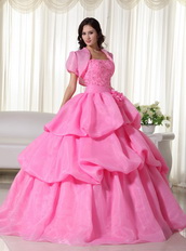 Pink Strapless Bubble Decorate Quinceanera Gown With Jacket Like Princess