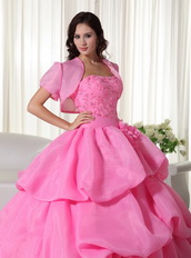 Pink Strapless Bubble Decorate Quinceanera Gown With Jacket Like Princess