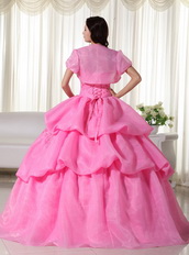 Pink Strapless Bubble Decorate Quinceanera Gown With Jacket Like Princess