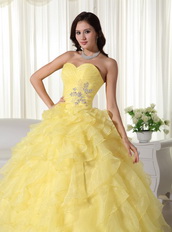 Yellow Sweetheart Ruffled Quinceanera Dress For Teenager Like Princess