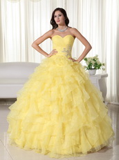 Yellow Sweetheart Ruffled Quinceanera Dress For Teenager Like Princess