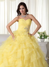 Yellow Sweetheart Ruffled Quinceanera Dress For Teenager Like Princess