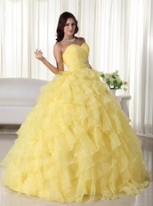 Yellow Sweetheart Ruffled Quinceanera Dress For Teenager Like Princess