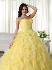 Yellow Sweetheart Ruffled Quinceanera Dress For Teenager Like Princess