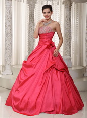 Coral Red Strapless A-line Long Puffy Dress For Prom Wear Like Princess