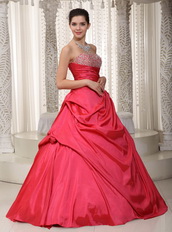 Coral Red Strapless A-line Long Puffy Dress For Prom Wear Like Princess