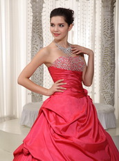 Coral Red Strapless A-line Long Puffy Dress For Prom Wear Like Princess