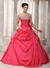 Coral Red Strapless A-line Long Puffy Dress For Prom Wear Like Princess