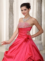 Coral Red Strapless A-line Long Puffy Dress For Prom Wear Like Princess