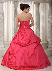 Coral Red Strapless A-line Long Puffy Dress For Prom Wear Like Princess