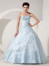 Baby Blue Sweetheart A-line Puffy Organza Dress For Quince Like Princess