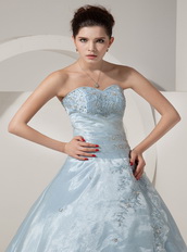 Baby Blue Sweetheart A-line Puffy Organza Dress For Quince Like Princess