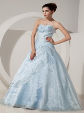 Baby Blue Sweetheart A-line Puffy Organza Dress For Quince Like Princess