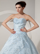 Baby Blue Sweetheart A-line Puffy Organza Dress For Quince Like Princess