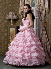 Baby Pink One Shoulder Ruffled Layers Quinceanea Dress Puffy Like Princess