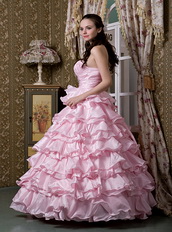 Baby Pink One Shoulder Ruffled Layers Quinceanea Dress Puffy Like Princess