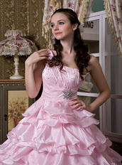 Baby Pink One Shoulder Ruffled Layers Quinceanea Dress Puffy Like Princess