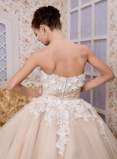 Strapless Ankle-length Tulle Appliques Champagne Quince Dresses Like Princess