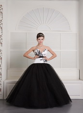 Black and White Ball Gown V-neck Floor-length Embroidery Quince Dress Like Princess