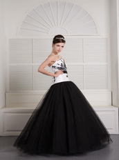 Black and White Ball Gown V-neck Floor-length Embroidery Quince Dress Like Princess