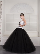 Black and White Ball Gown V-neck Floor-length Embroidery Quince Dress Like Princess