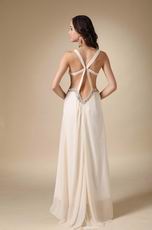 Sexy Straps Cross Back Bisque Chiffon Prom Party Dress