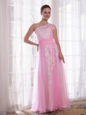 One Shoulder Appliqued Skirt Pink Lady In Prom Party Dress