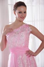 One Shoulder Appliqued Skirt Pink Lady In Prom Party Dress