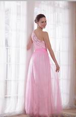 One Shoulder Appliqued Skirt Pink Lady In Prom Party Dress