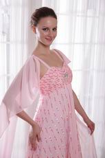 Spaghetti Straps Maternity Pink Prom Dress With Flaring Sequin