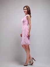 V-neck Knee-length Layers Pink Skirt Homecoming Dress