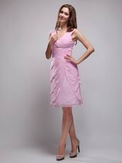 V-neck Knee-length Layers Pink Skirt Homecoming Dress