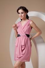 Pearl Pink V Neckline Sweet Sixteen Dress With Black Sash