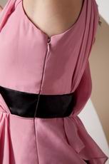 Pearl Pink V Neckline Sweet Sixteen Dress With Black Sash