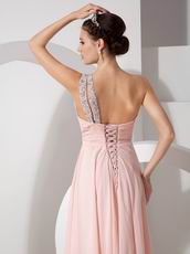 Top 2014 Prom Dress With One Shoulder Baby Pink Chiffon Skirt