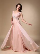 Straps V Neck Backless Bisque Chiffon Top Designer Prom Dress