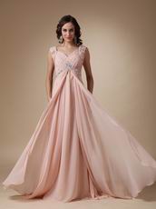 Straps V Neck Backless Bisque Chiffon Top Designer Prom Dress