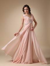 Straps V Neck Backless Bisque Chiffon Top Designer Prom Dress