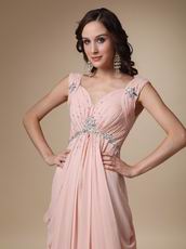 Straps V Neck Backless Bisque Chiffon Top Designer Prom Dress