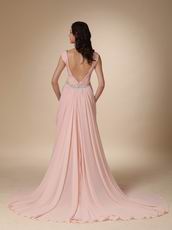 Straps V Neck Backless Bisque Chiffon Top Designer Prom Dress