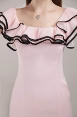 Sheath Ruffle Square Neckline Pink Prom Party Mini Dress