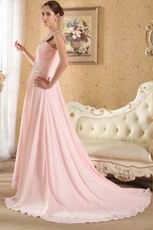 A-line Floor Length Pink Chiffon Skirt Prom Dress With Diamonds