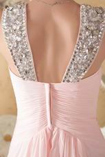 A-line Floor Length Pink Chiffon Skirt Prom Dress With Diamonds