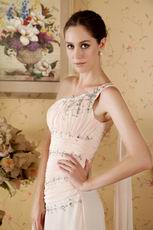 Column One Shoulder Watteau Train Baby Pink Prom Celebrity Dress