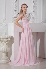 Affordable Straps Pink Chiffon Women In Prom Dress With Beading